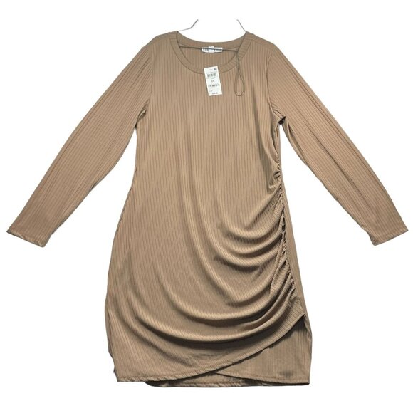 And Now This Dresses & Skirts - And Now This Dress Womens Plus Size 0X Brown Long Sleeve Side Ruched Stretch New
